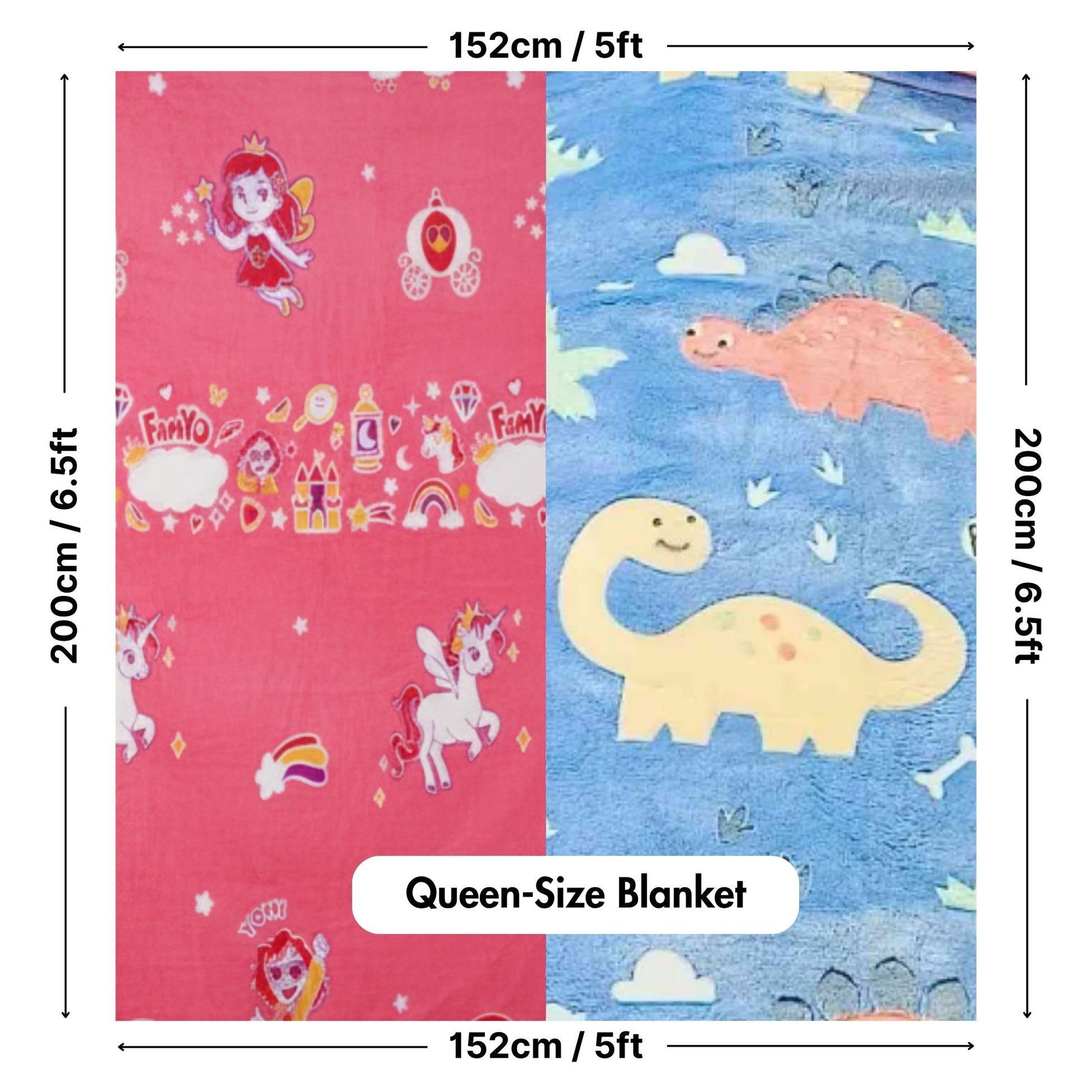 June the Unicorn & Dino Glow in the Dark Blankets for Kids | Set of 2 Soft Glow Blankets | Safe, Skin-Friendly Throw Blankets | Ages 0–15 Years Famyo Shop WH
