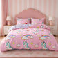 Pink Unicorn & Rainbow King Size AC Comforter Set | 4 & 5 Piece Options | 250 TC Cotton Fitted Bedsheet | 150 GSM Lightweight All-Season Bedding Set with Pillow Covers