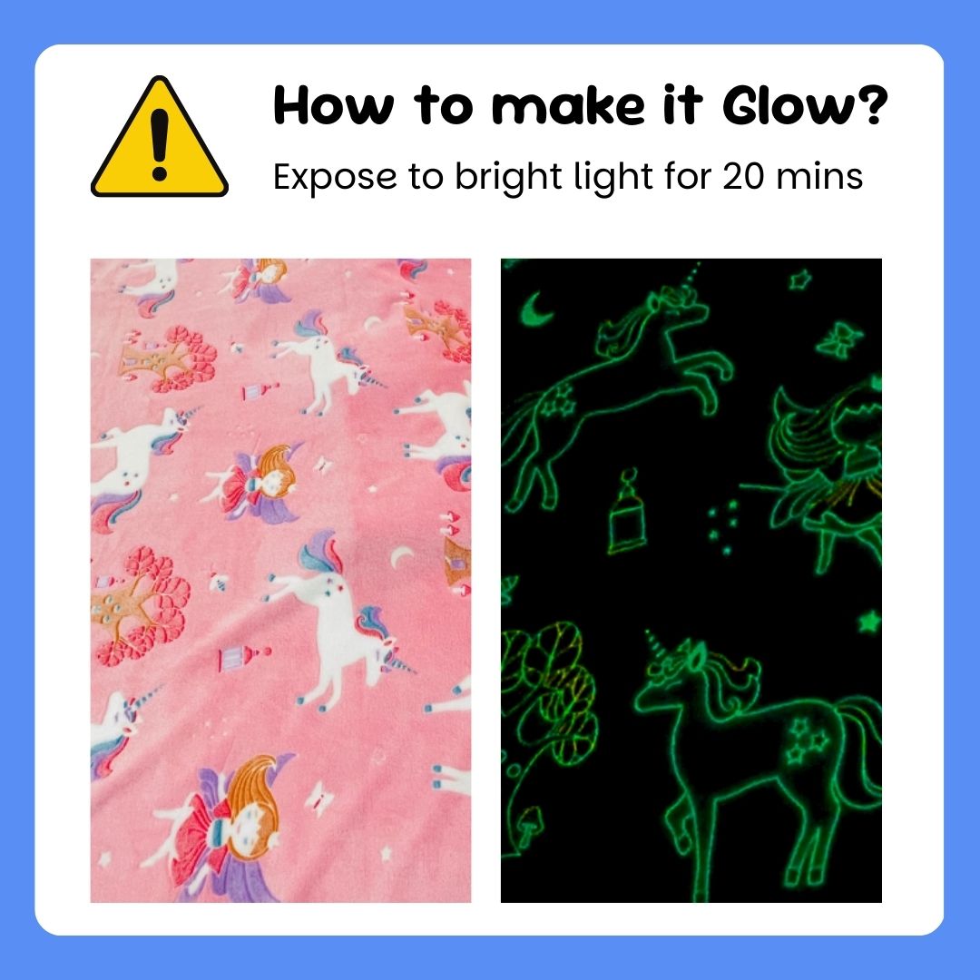 Rocket Spaceship & Pink Unicorn Glow Blanket Set of 2 | Soft Flannel AC Blankets for All-Season | Perfect Gift for Kids