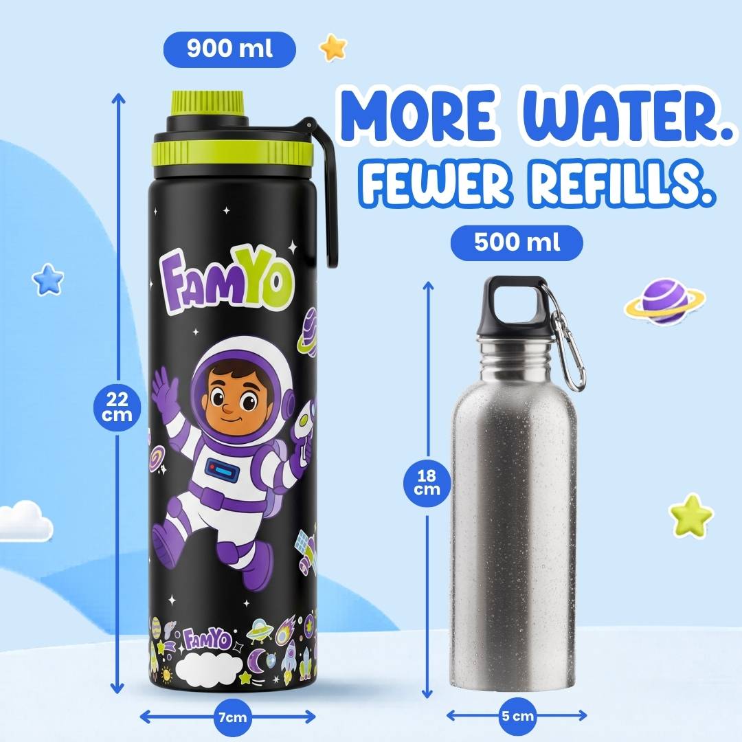Famyo Leo the Astronaut 900 ml for kids - school essentials - water bottle for kids 