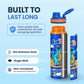 Kids stainless steel water bottle available in June the Unicorn, Rexy the Dinosaur, Leo the Astronaut, Dark Blue Astronaut, and Lavender Unicorn designs, featuring a 900 ml capacity, ideal for school, travel, and everyday hydration.