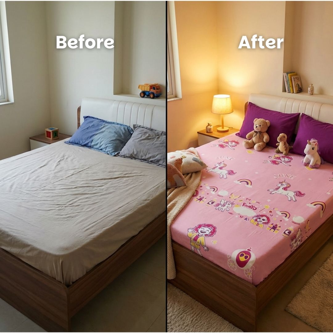 Famyo June the Unicorn Glow Bedsheet for Kids – King Size Fitted Bedsheet Set | Glow Maxx Series | Premium Microfiber (300 TC)