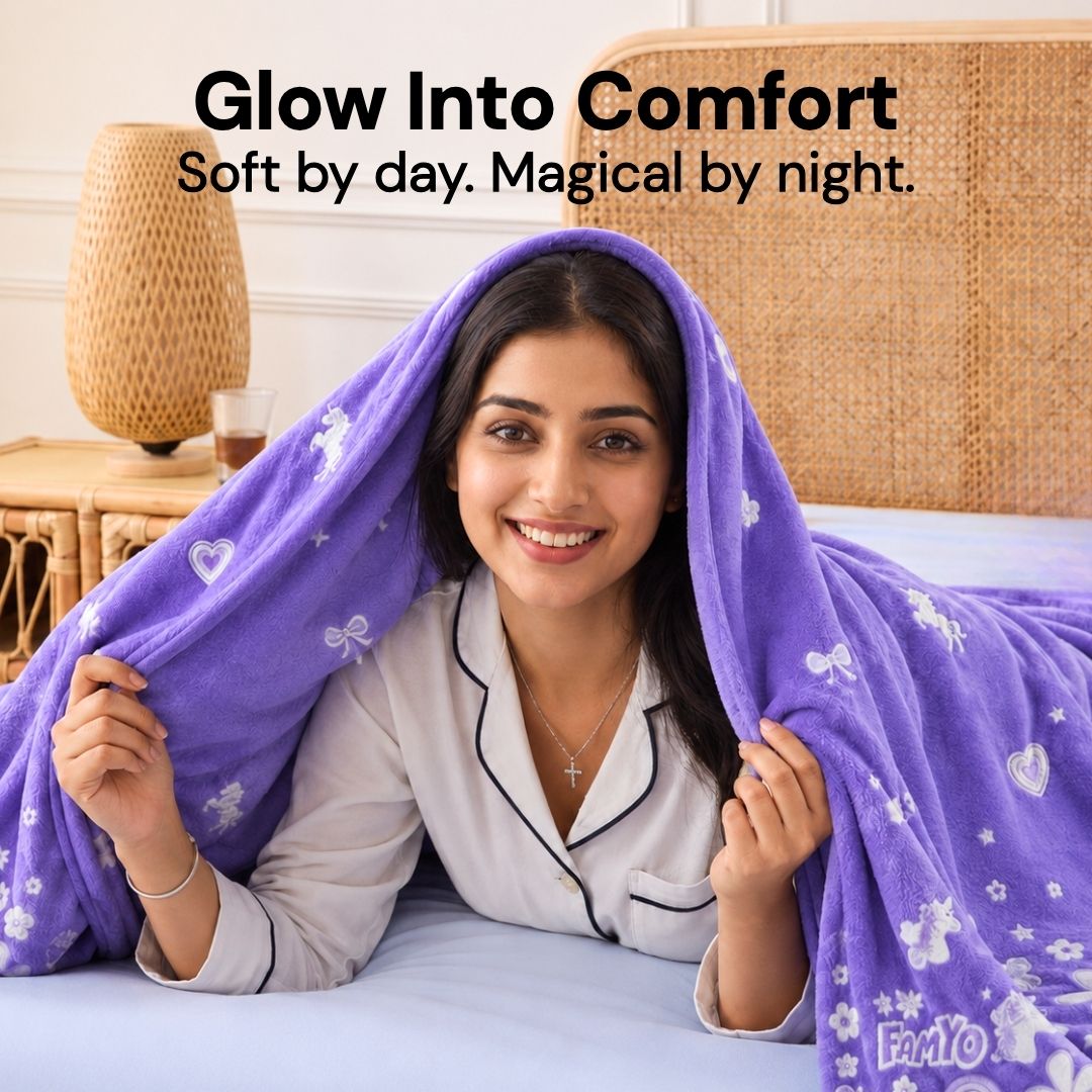 Lavender Unicorn & Dark Blue Astronaut Glow Quilt/Blanket/AC Comforter Set of 2 | Soft Flannel Queen Size Glow Blankets | All-Season Comfort