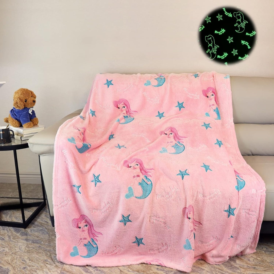 Mermaid Glow in The Dark Blanket for Kids | 200 x 152cm, 0-15 Years, Queen Size Flannel Blanket | Birthday Gift for Kids Bed, Sofa, or Couch