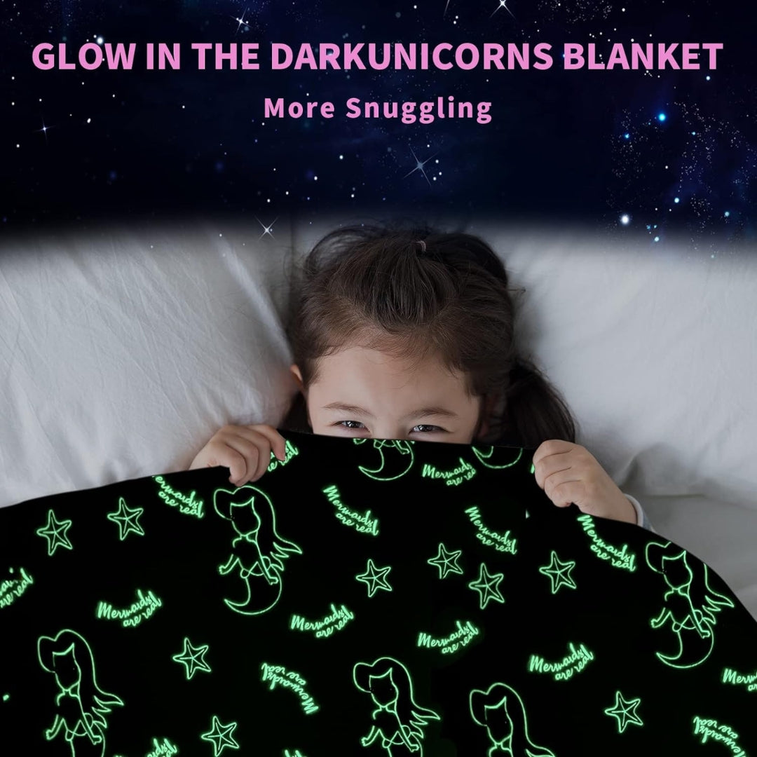 Mermaid Glow in The Dark Blanket for Kids | 200 x 152cm, 0-15 Years, Queen Size Flannel Blanket | Birthday Gift for Kids Bed, Sofa, or Couch