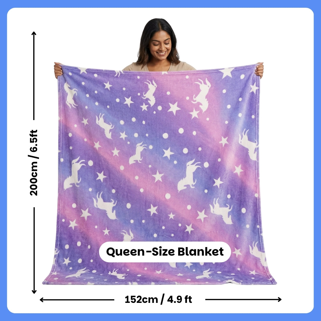 Purple Unicorn Glow Blanket | Soft Flannel AC Blanket for All-Season | Perfect Gift for Kids