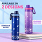 Kids stainless steel water bottle available in June the Unicorn, Rexy the Dinosaur, Leo the Astronaut, Dark Blue Astronaut, and Lavender Unicorn designs, featuring a 900 ml capacity, ideal for school, travel, and everyday hydration.