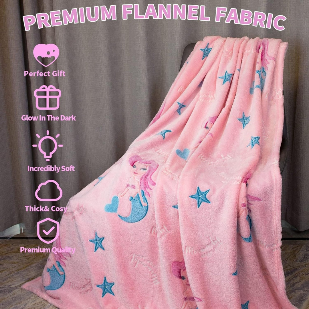 Mermaid Glow in The Dark Blanket for Kids | 200 x 152cm, 0-15 Years, Queen Size Flannel Blanket | Birthday Gift for Kids Bed, Sofa, or Couch