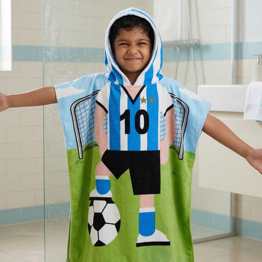 Football Themed Poncho Towel for Kids, 1-7 years | Quick-Drying Microfiber Kids Towel