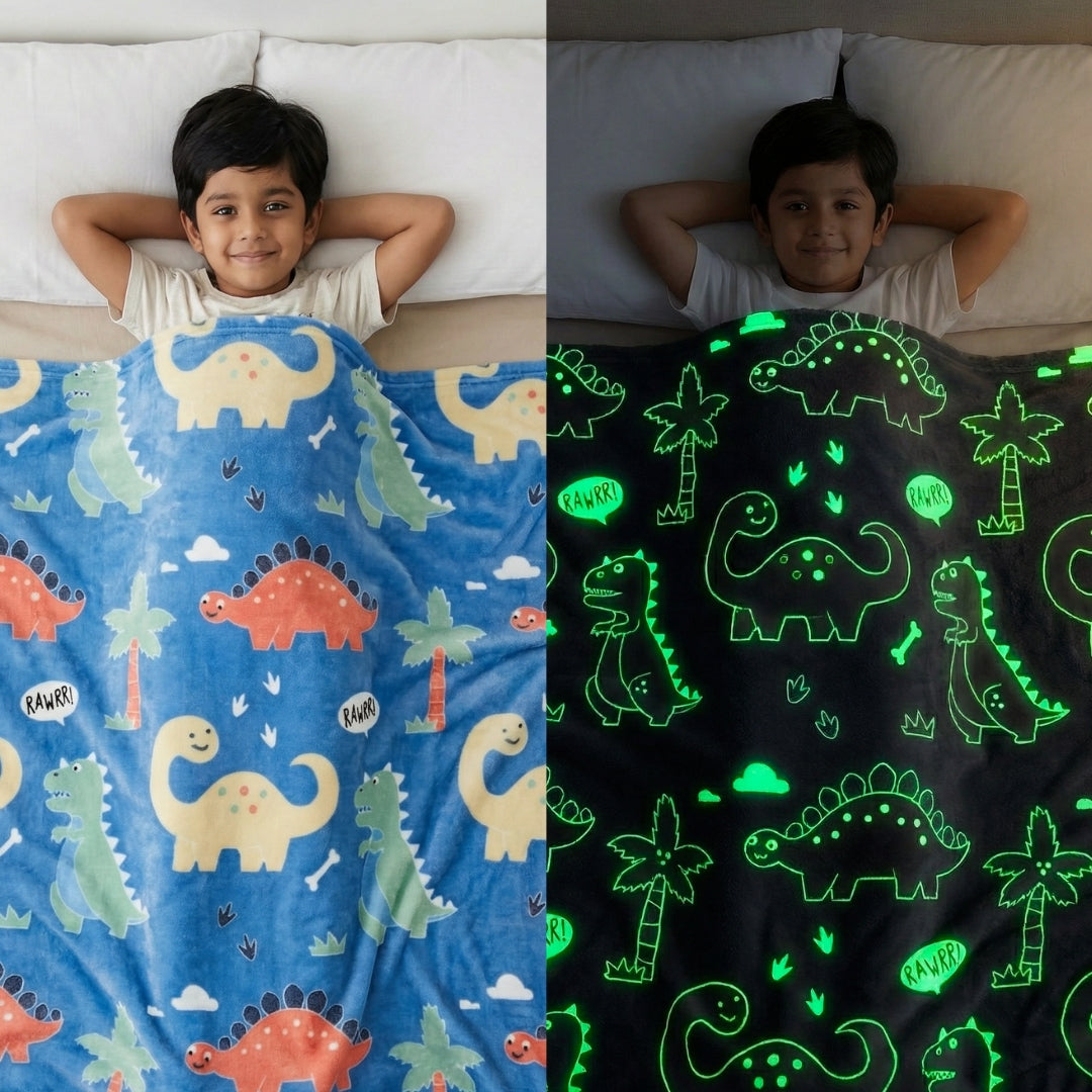 Dino Glow Blanket | Soft Flannel AC Blanket for All-Season | Perfect Gift for Kids