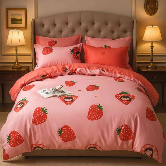 Strawberry Pink 250TC King Bed Sheet Set (Set of 4 or Set of 5) Famyo