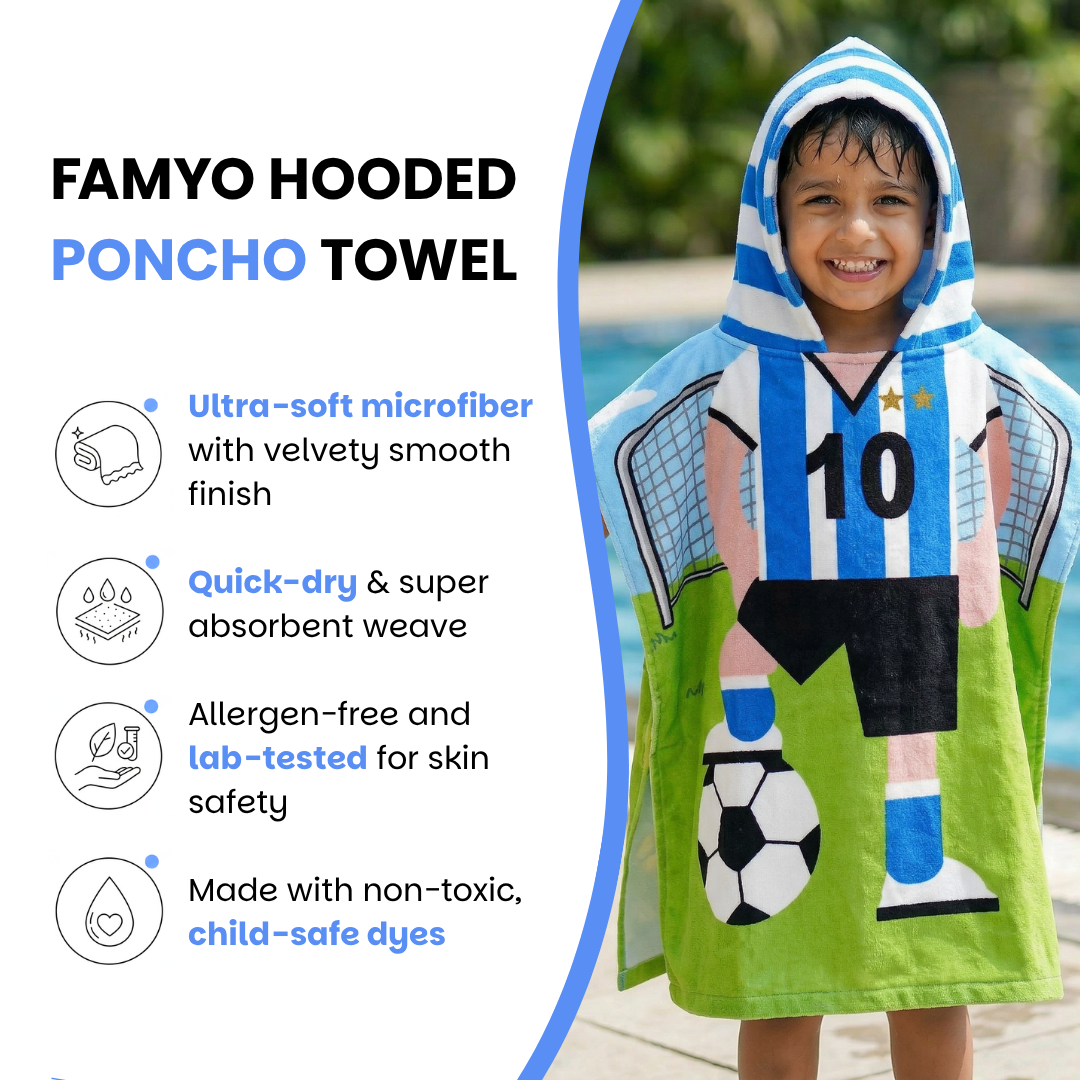 Football Poncho Towel for Kids | Hooded Bath Towels for Boys & Girls | 60 x 60cm Toddler Pool Towel with Hood, 1-7 years