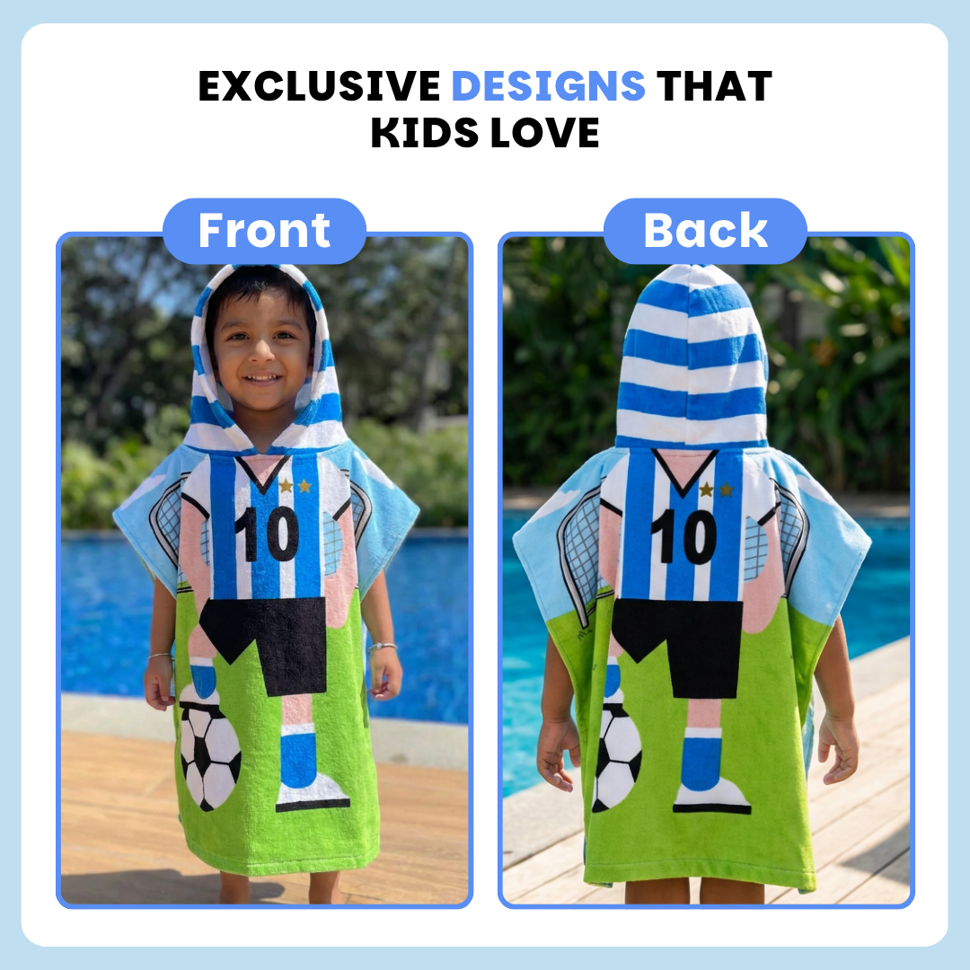 Football Poncho Towel for Kids | Hooded Bath Towels for Boys & Girls | 60 x 60cm Toddler Pool Towel with Hood, 1-7 years