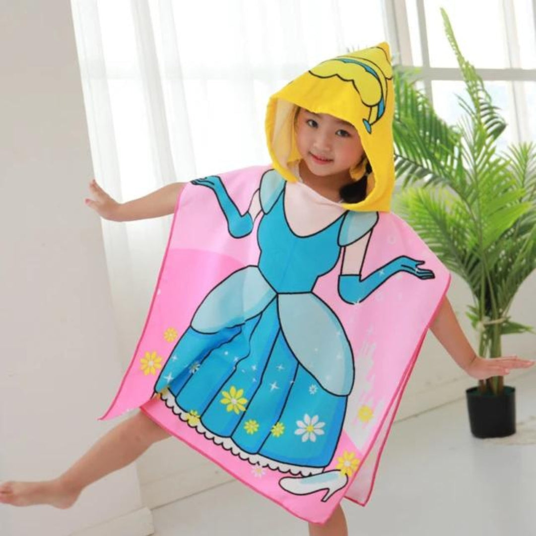 Magical Princess Poncho Bath Towel for Kids, 1-7 years, 60 x 60cm | 100% Cotton, Skin-Friendly Microfiber Hooded Toddler Pool Towel | Quick-Drying, Water Absorbing, Full-Size Bathrobe