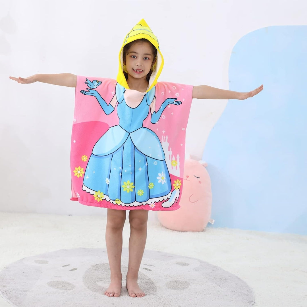 Magical Princess Poncho Bath Towel for Kids, 1-7 years, 60 x 60cm | 100% Cotton, Skin-Friendly Microfiber Hooded Toddler Pool Towel | Quick-Drying, Water Absorbing, Full-Size Bathrobe