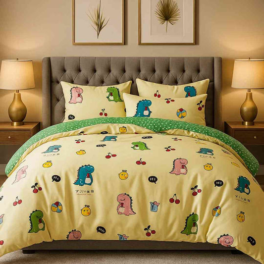 5pc Kids Bed Set – King Size Fitted Bedsheet , Comforter Cover, 2 Pillow Covers & Comforter | Cute Dino Theme Famyo Shop WH