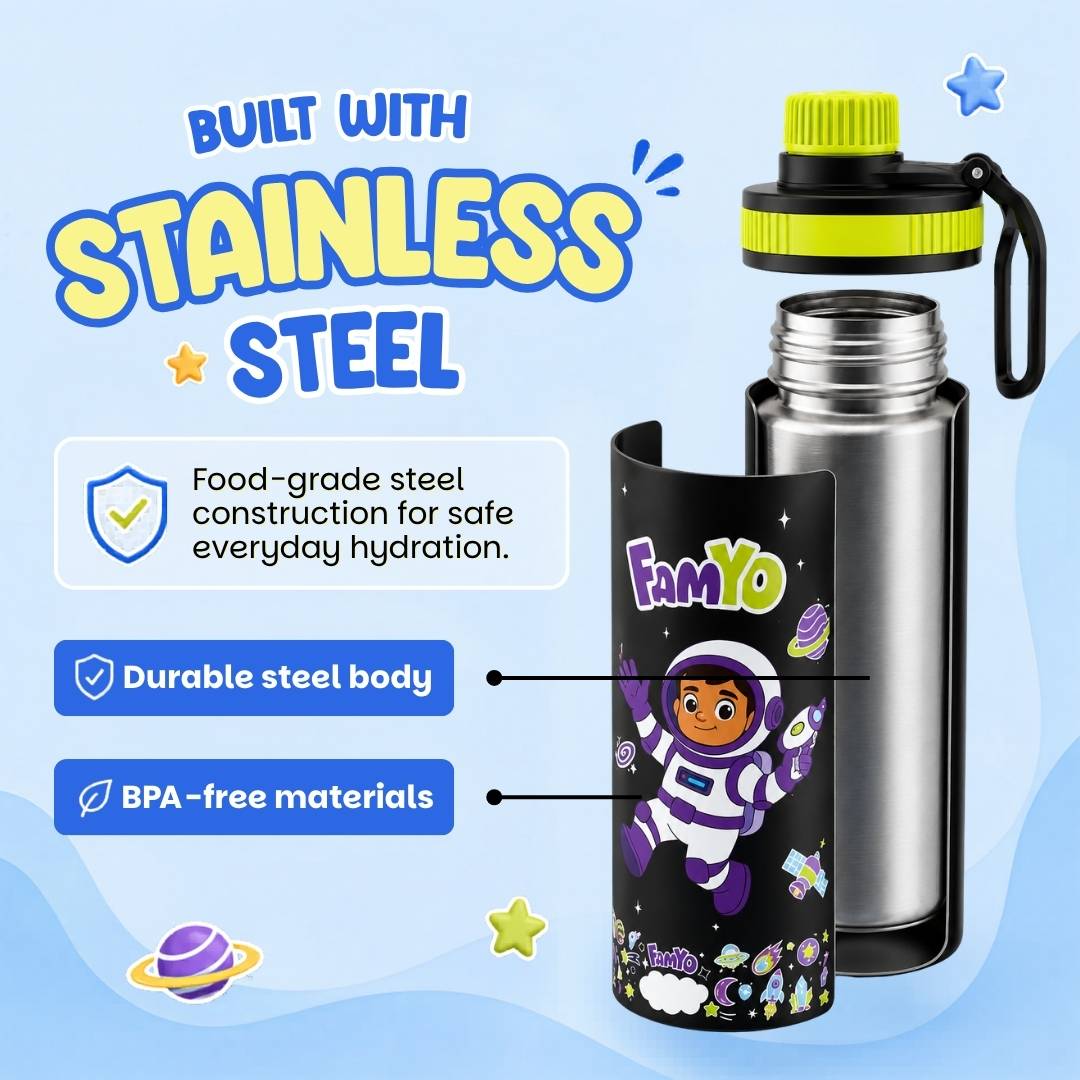 Famyo leo the astronaut staniless steel durable steel bottle 900 ml bpa free material