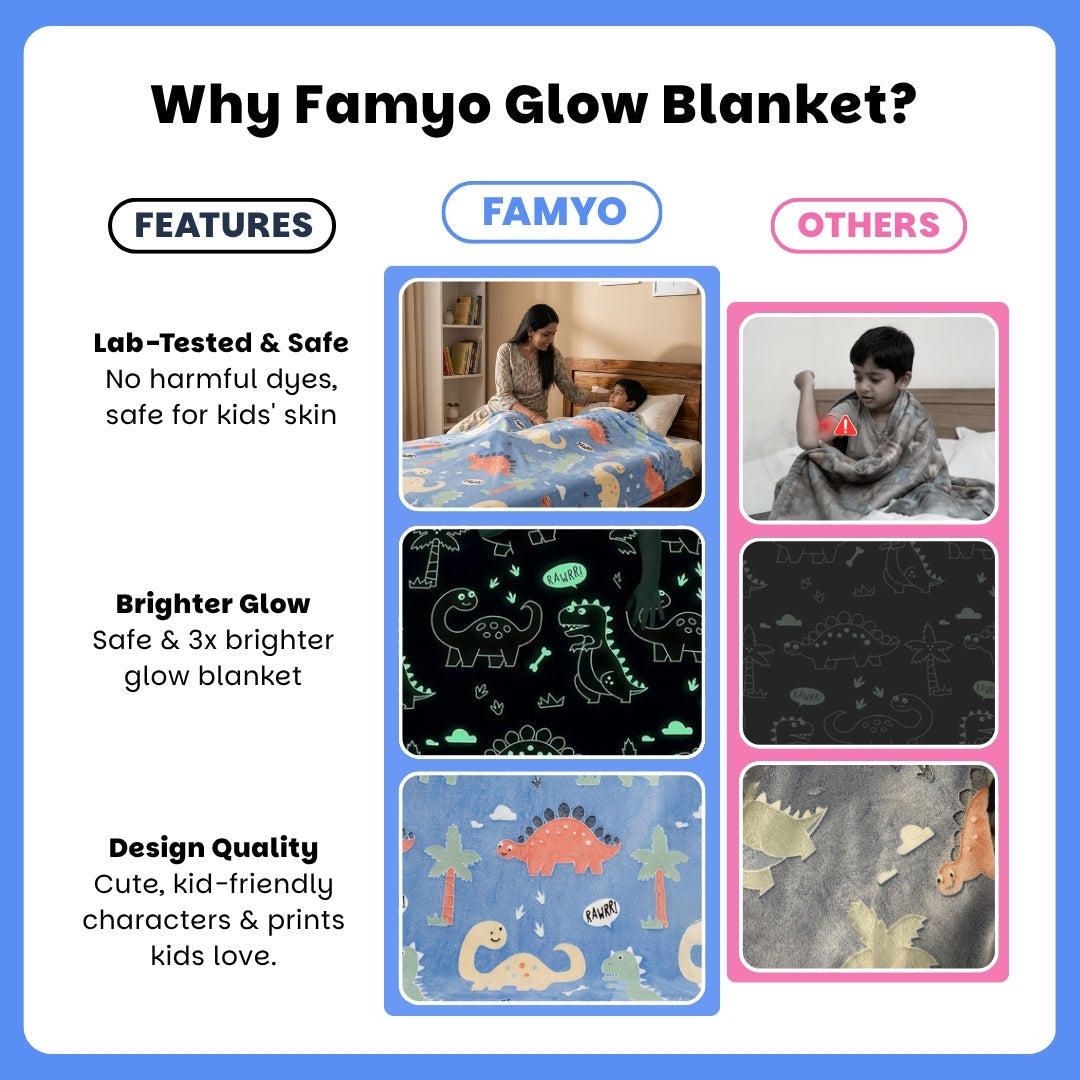 Dino Glow Blanket | Soft Flannel AC Blanket for All-Season | Perfect Gift for Kids