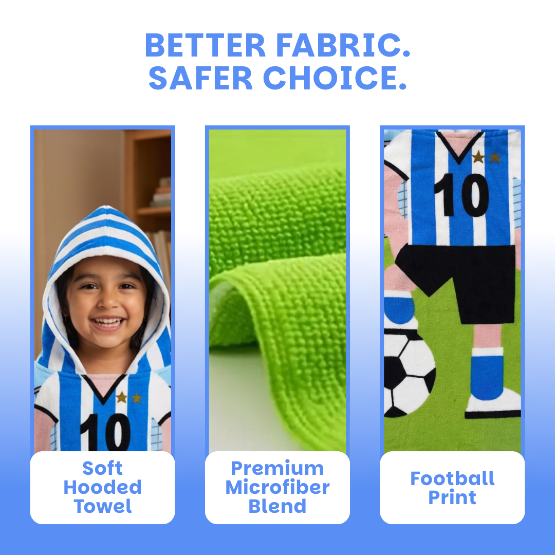 Football Poncho Towel for Kids | Hooded Bath Towels for Boys & Girls | 60 x 60cm Toddler Pool Towel with Hood, 1-7 years