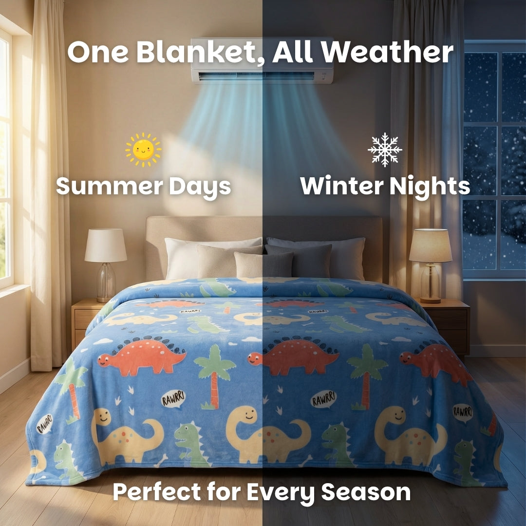 Dino Glow Blanket | Soft Flannel AC Blanket for All-Season | Perfect Gift for Kids
