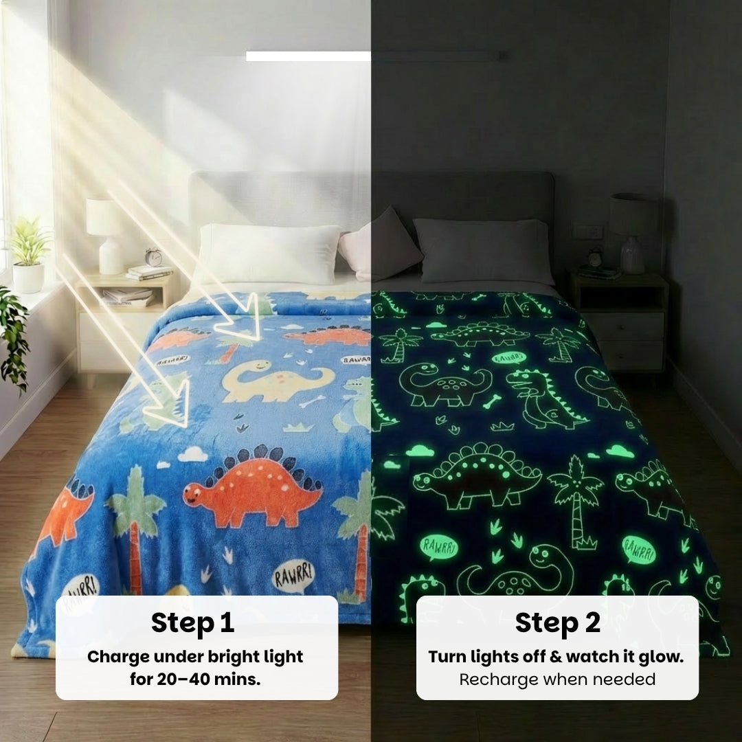 Dino Glow Blanket | Soft Flannel AC Blanket for All-Season | Perfect Gift for Kids