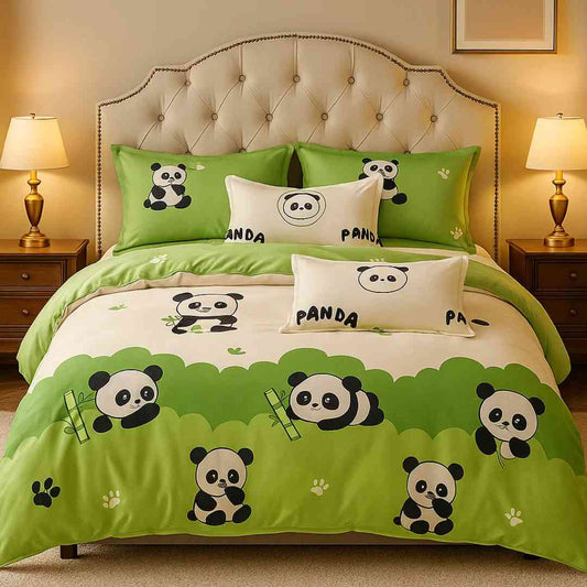 Green Panda 250TC King Bed Sheet Set (Set of 4 or Set of 5) Famyo