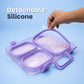 June the Unicorn bento lunch box for kids featuring 3 stainless steel compartments, 800 ml leakproof design, BPA-free outer body, child-friendly locking clips, organised meal storage, and perfect for school lunches, travel, daycare, and everyday use.