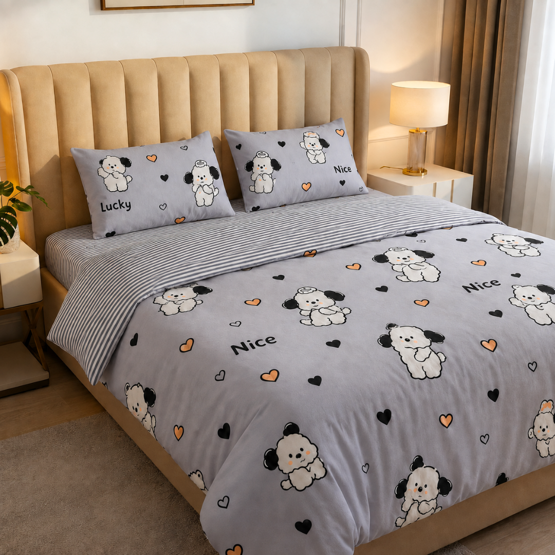 Cute Puppy 250TC King Bed Sheet Set (Set of 4 or Set of 5)
