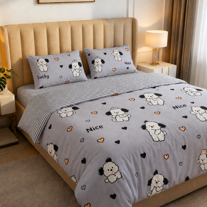 Cute Puppy 250TC King Bed Sheet Set (Set of 4 or Set of 5)