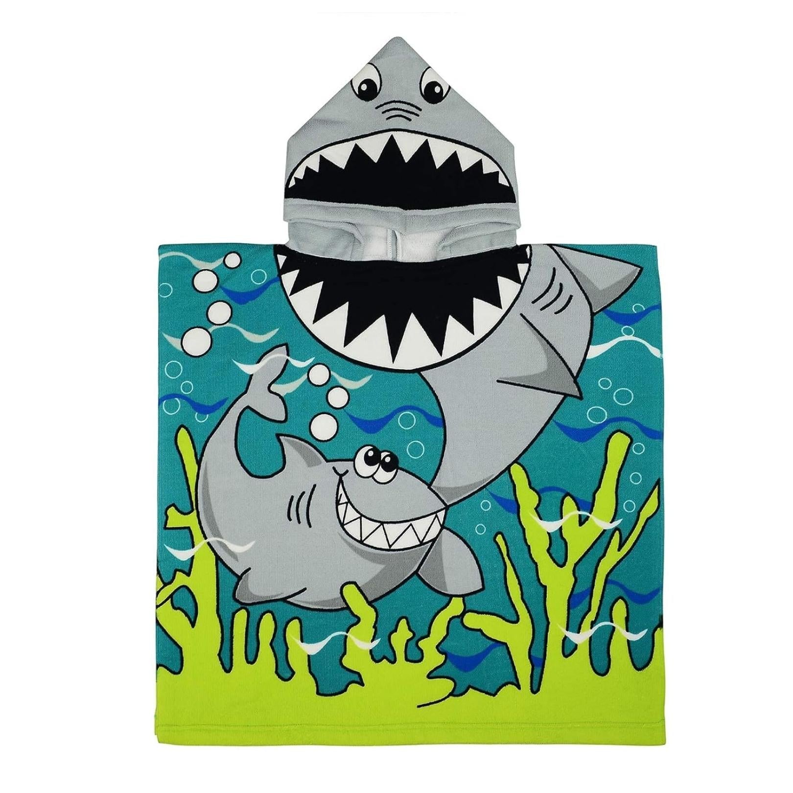 Cute Shark Poncho Towel for Kids | Hooded Beach Bath Towels for Boys & Girls | 60 x 60cm Toddler Pool Towel with Hood