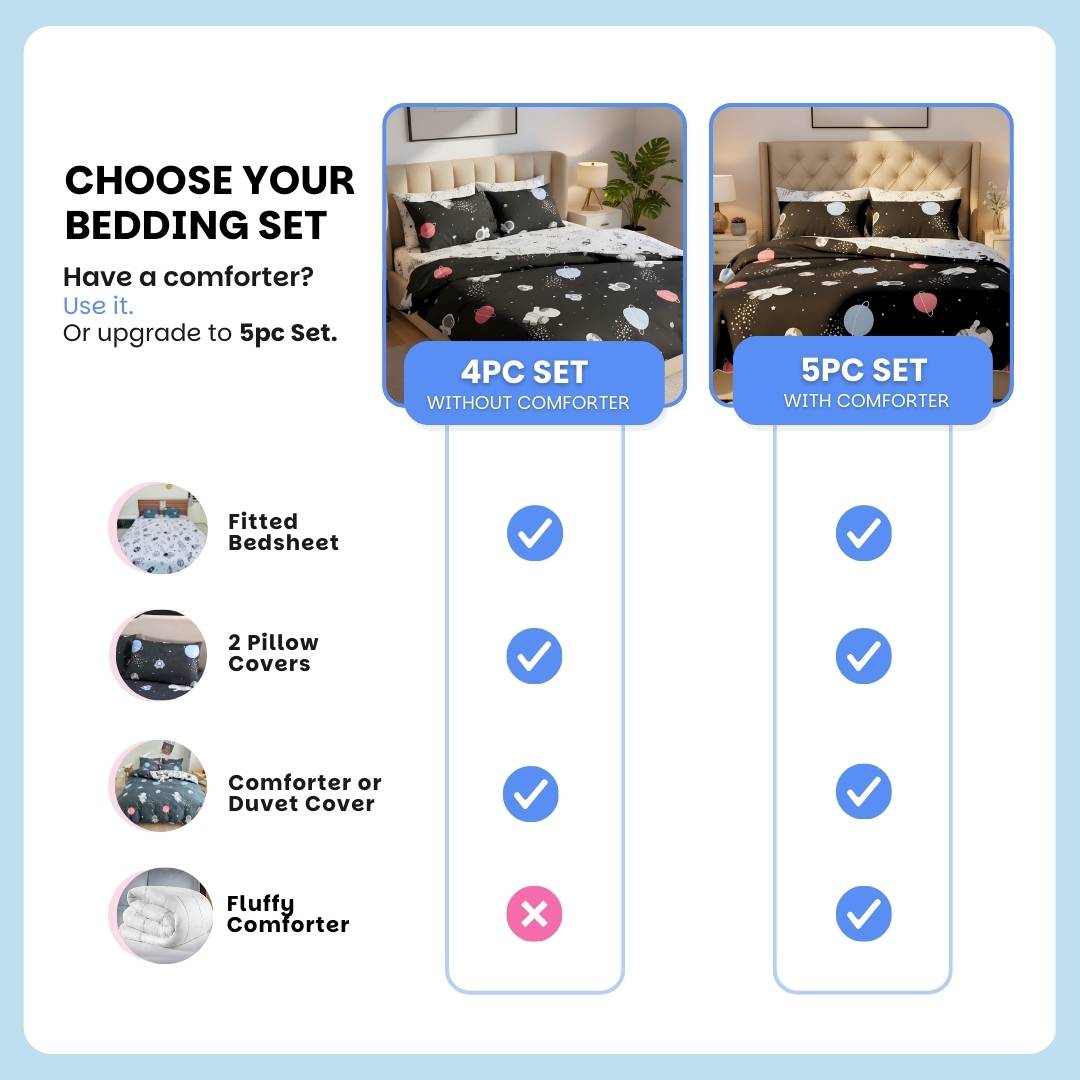 Astronaut in Space 250TC King Bed Sheet Set (Set of 4 or Set of 5)