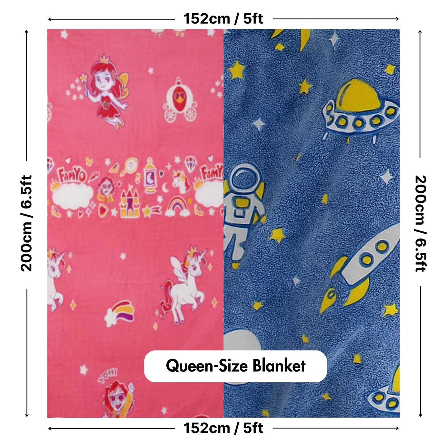 Astronaut & June the Unicorn Glow in the Dark Blankets for Kids | Set of 2 Soft Glow Blankets | Safe, Skin-Friendly Throw Blankets | Ages 0–15 Years
