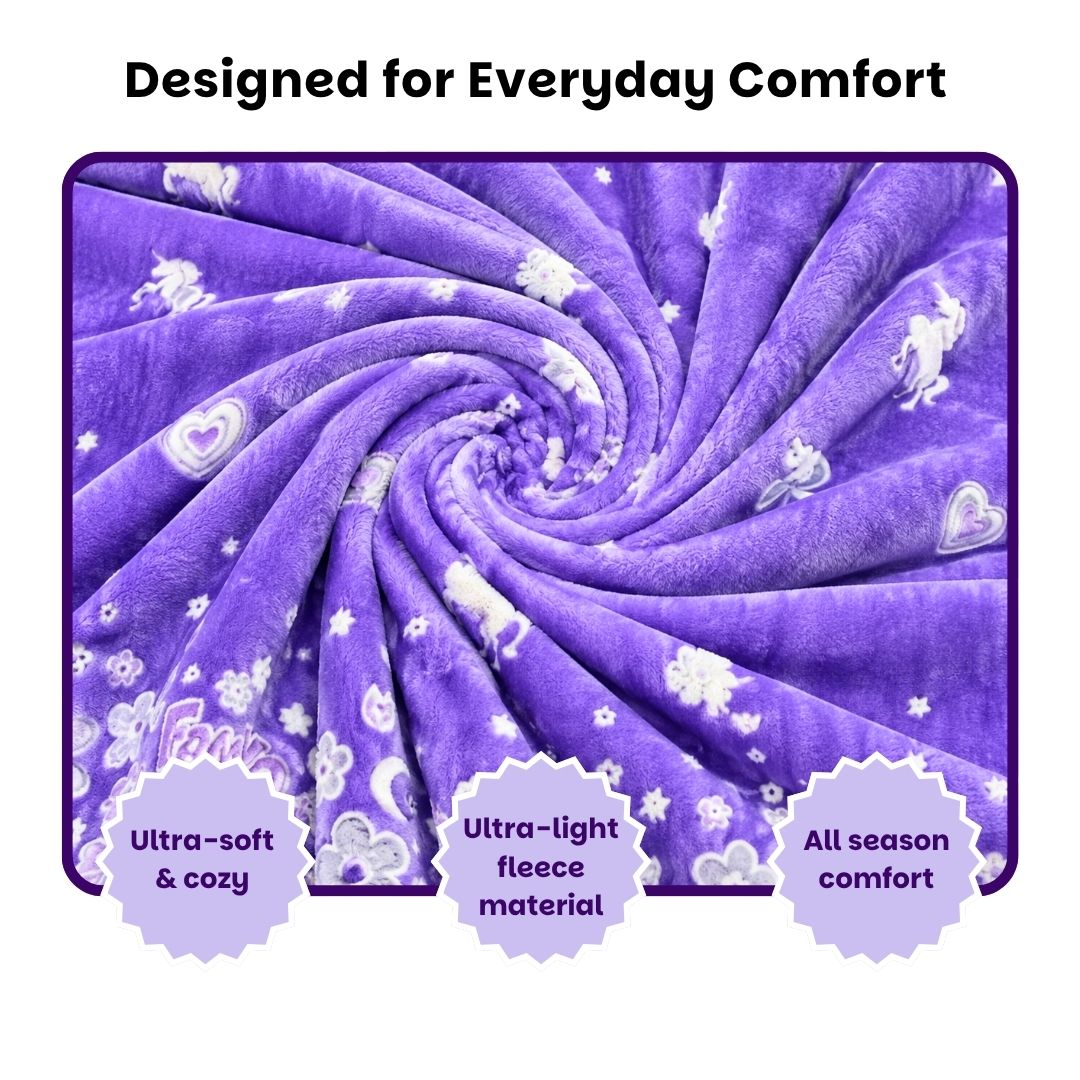 Lavender Unicorn Glow in the Dark Blanket/Quilt/AC Comforter | Soft Premium Flannel | Queen Size | All-Season Glow Blanket for Adults