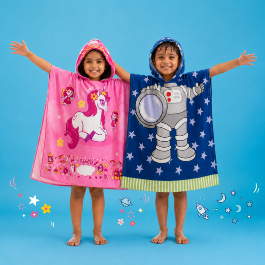 Astro & June the Unicorn Hooded Poncho Towels for Kids, Set of 2 | Microfiber Bath Towels