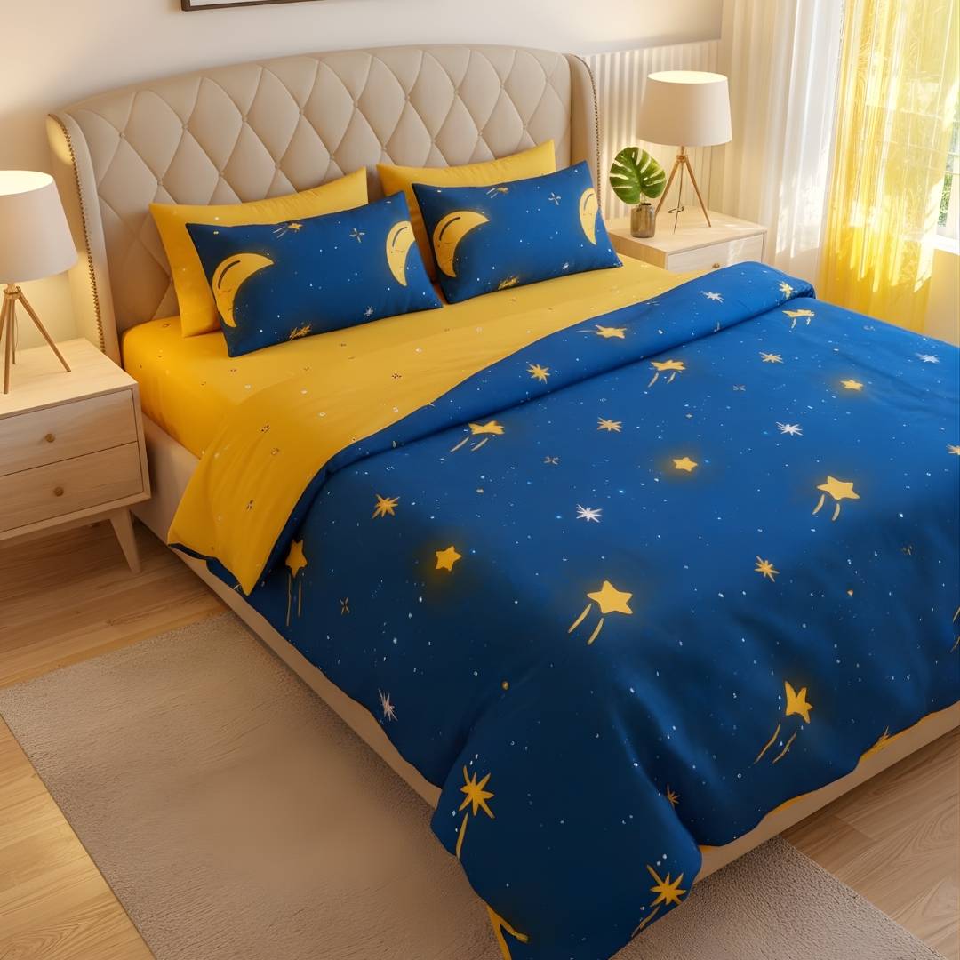 Moon & Star 250TC King Bed Sheet Set (Set of 4 or Set of 5)