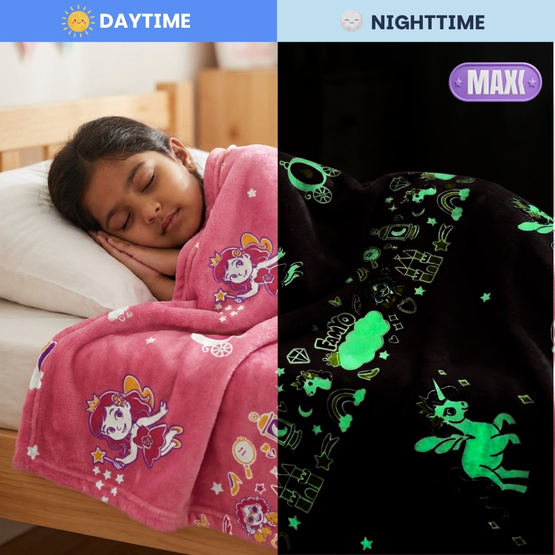 June the Unicorn Glow Blanket – Glow Maxx Series | Soft Flannel AC Blanket for All-Season | Perfect Gift for Kids