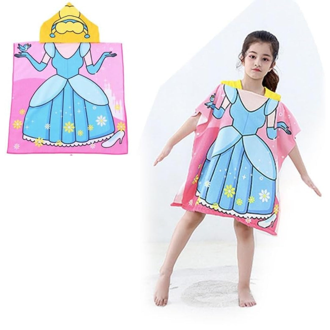 Magical Princess Poncho Bath Towel for Kids, 1-7 years, 60 x 60cm | 100% Cotton, Skin-Friendly Microfiber Hooded Toddler Pool Towel | Quick-Drying, Water Absorbing, Full-Size Bathrobe