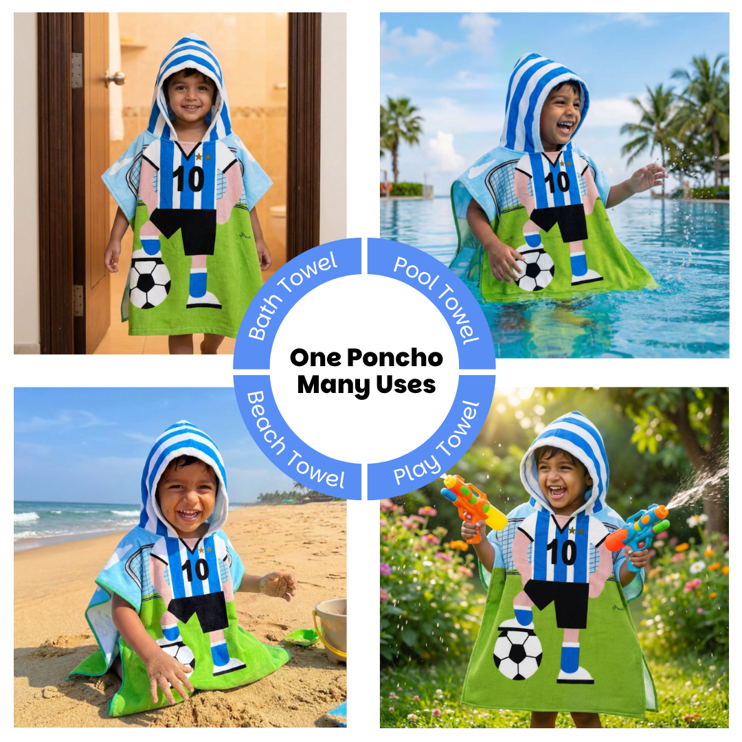 Football Poncho Towel for Kids | Hooded Bath Towels for Boys & Girls | 60 x 60cm Toddler Pool Towel with Hood, 1-7 years