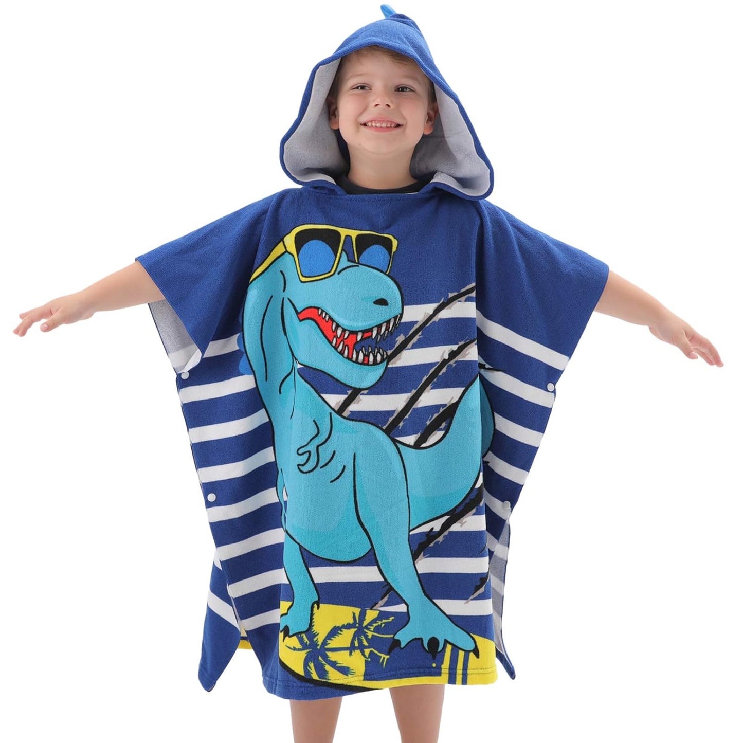 Cool Blue Dino Poncho Towel for Kids | Hooded Bath Towels for Boys & Girls | 60 x 60cm Toddler Pool Towel with Hood, 1-7 years