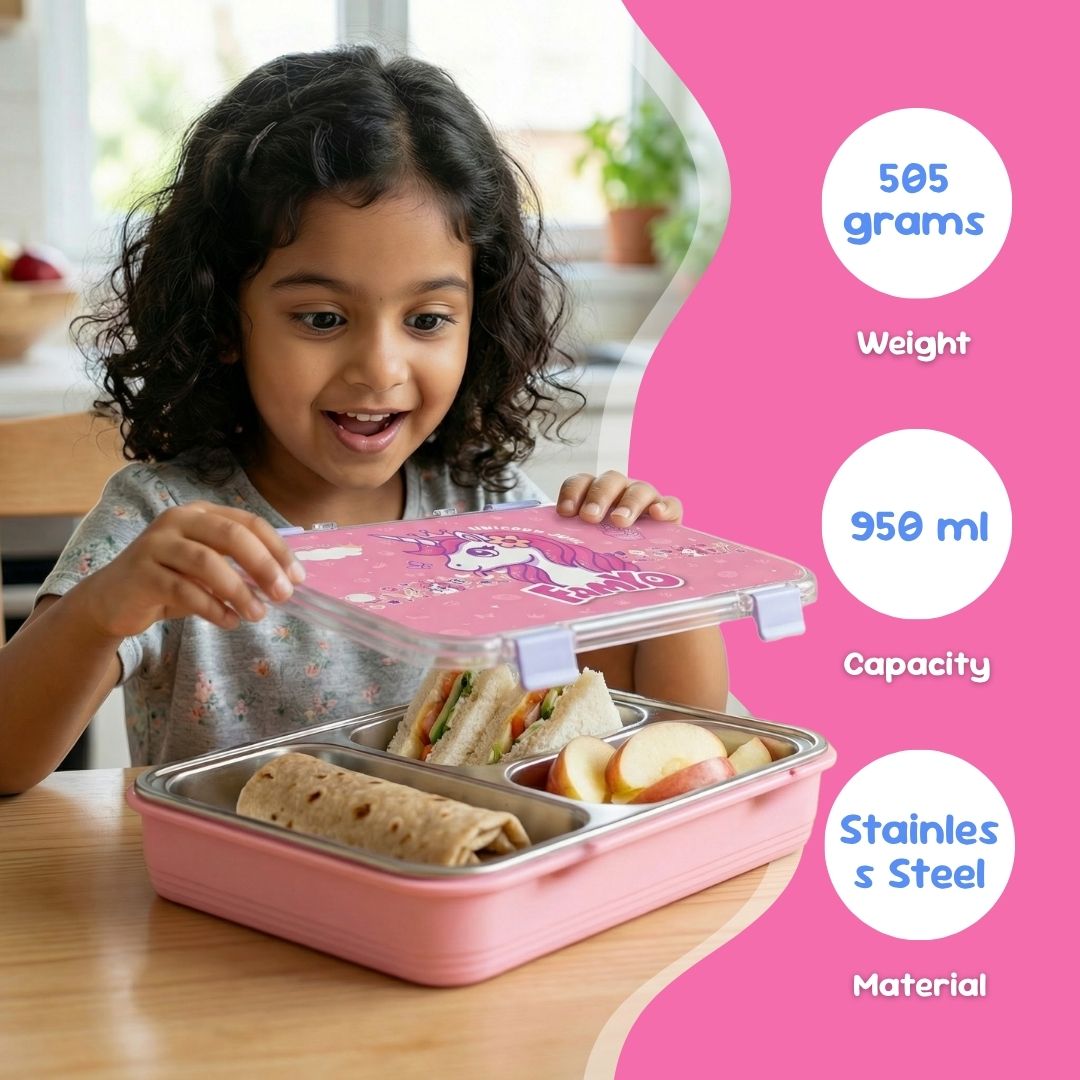 Famyo School essential - Unicorn Bento Lunch Box - 505 grams, 950 ml, stainless steel material