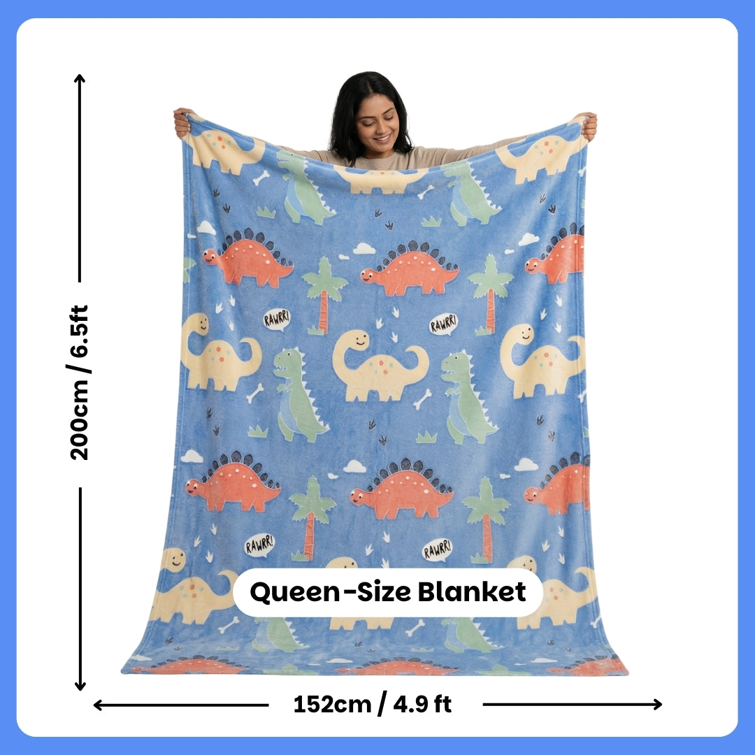 Dino Glow Blanket | Soft Flannel AC Blanket for All-Season | Perfect Gift for Kids