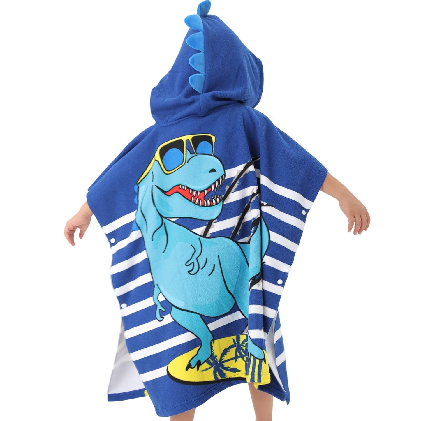 Cool Blue Dino Poncho Towel for Kids | Hooded Bath Towels for Boys & Girls | 60 x 60cm Toddler Pool Towel with Hood, 1-7 years