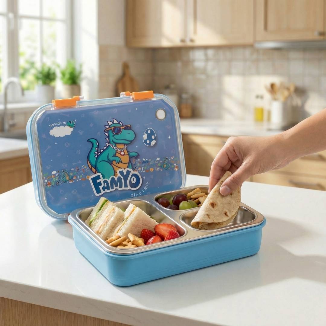 famyo rexy the dinosaur bento lunch box for kids
