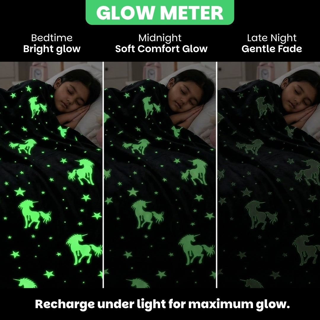 Pink Unicorn Glow in The Dark Blanket for Kids | 200 x 152cm, 3-18 Years, Queen Size Flannel Blanket/ Glow Blanket | Birthday Gift for Kids Bed, Sofa, or Couch - glow meter
