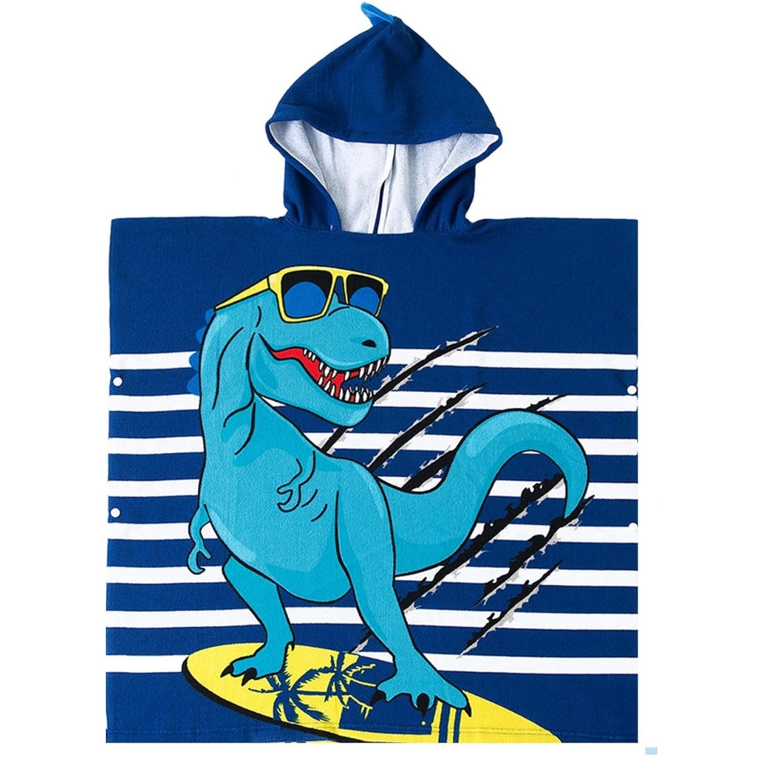 Cool Blue Dino Poncho Towel for Kids | Hooded Bath Towels for Boys & Girls | 60 x 60cm Toddler Pool Towel with Hood, 1-7 years