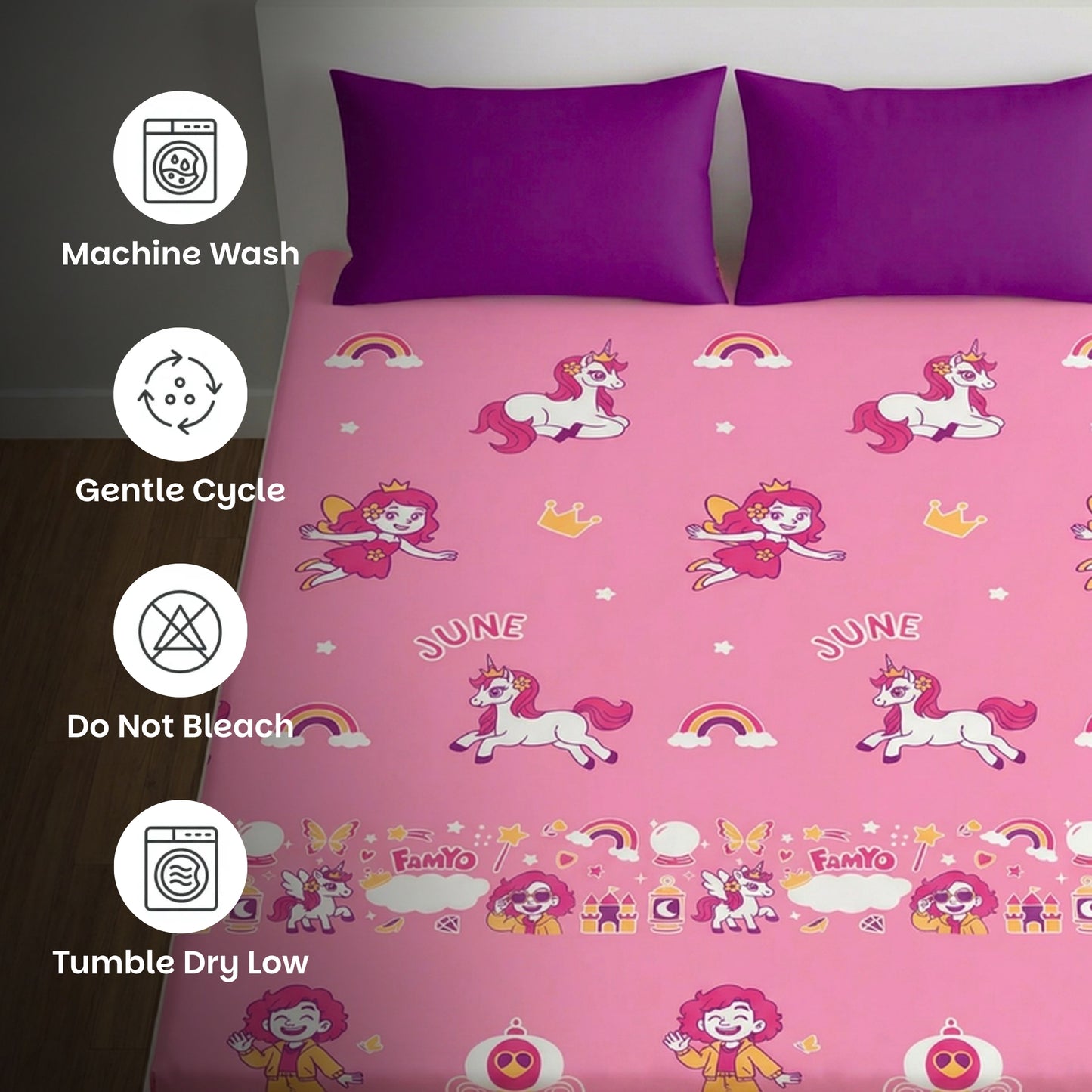 Famyo glow bedsheet - premium durable elastic - fits upto 12"mattress