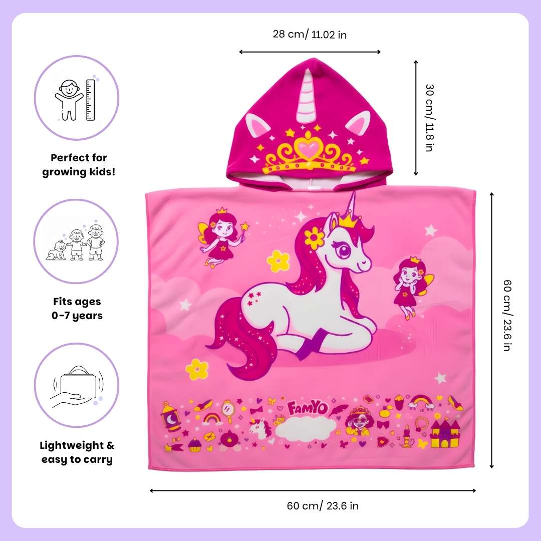 June the Unicorn Kids Towel from Famyo Hood Maxx Series – Ultra-Soft Kids Hooded Towel for Ages 0–7 | Perfect Gift for Kids