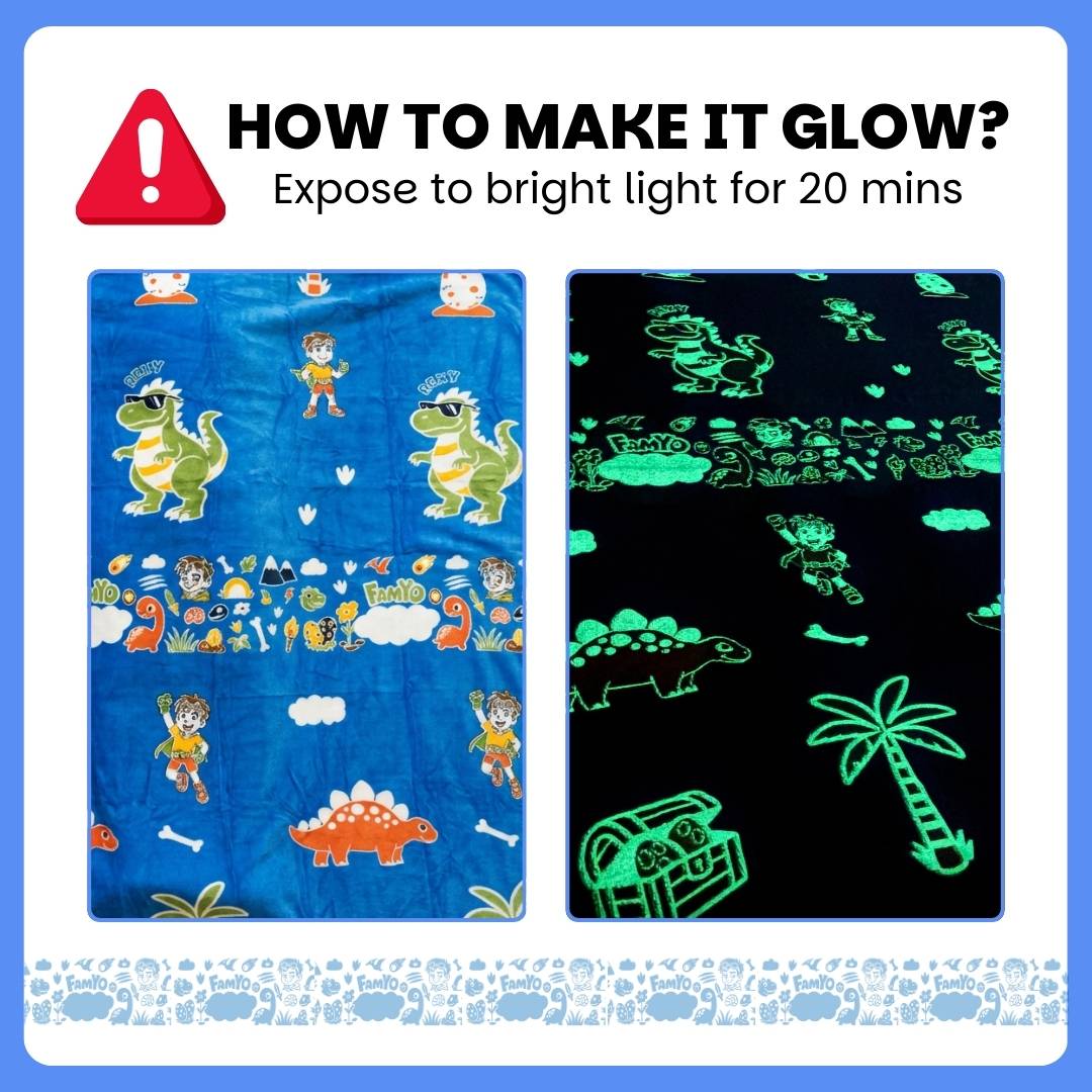 Rexy the Dino Glow Blanket from Famyo Glow Maxx Series – Soft Kids Blanket, Perfect Gift for Kids 0-15 years