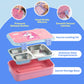 June the Unicorn bento lunch box for kids featuring 3 stainless steel compartments, leakproof design, BPA-free outer body, child-friendly locking clips, organised meal storage, and perfect for school lunches, travel, daycare, and everyday use.
