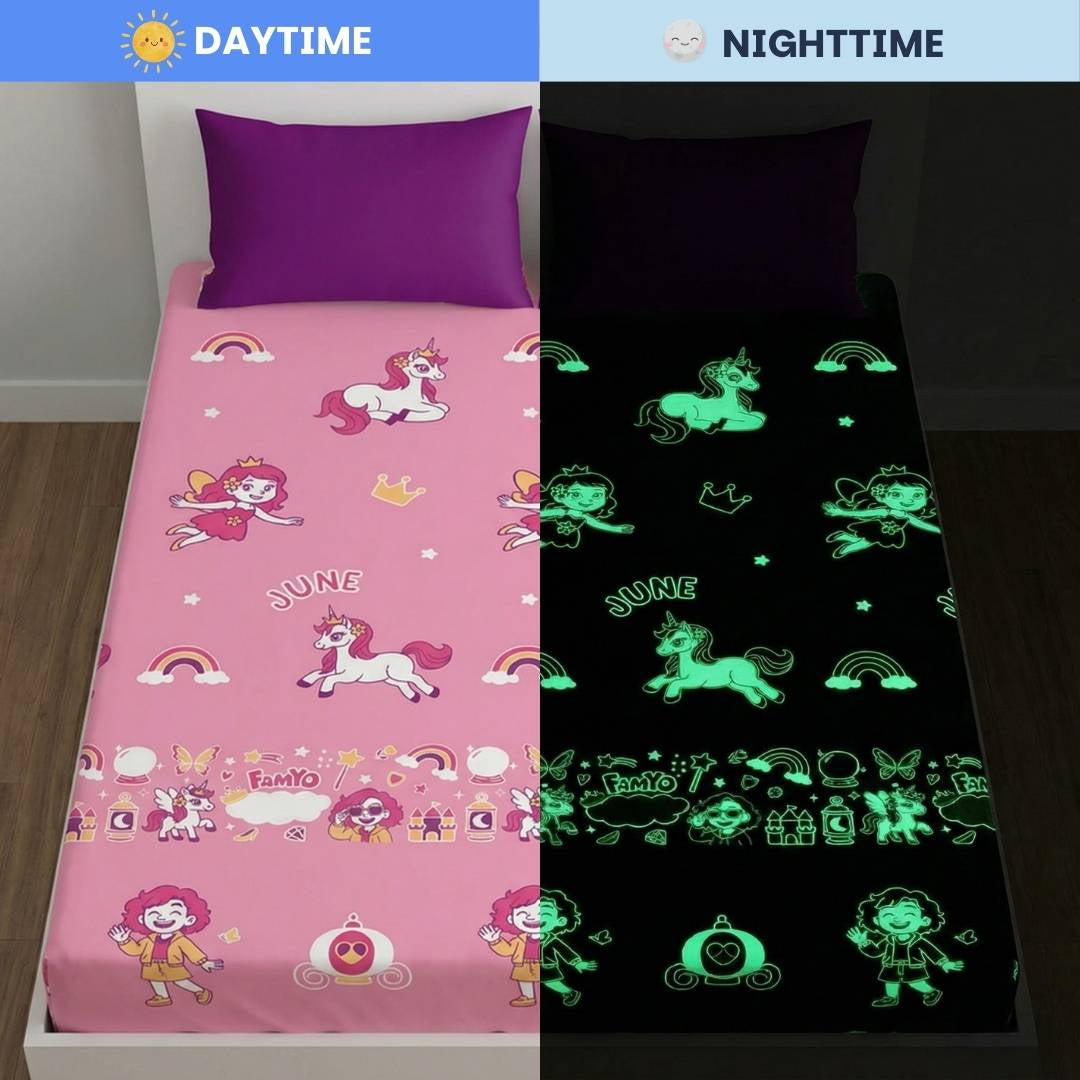 Famyo Glow Bedsheet - june the unicorn design for kids 